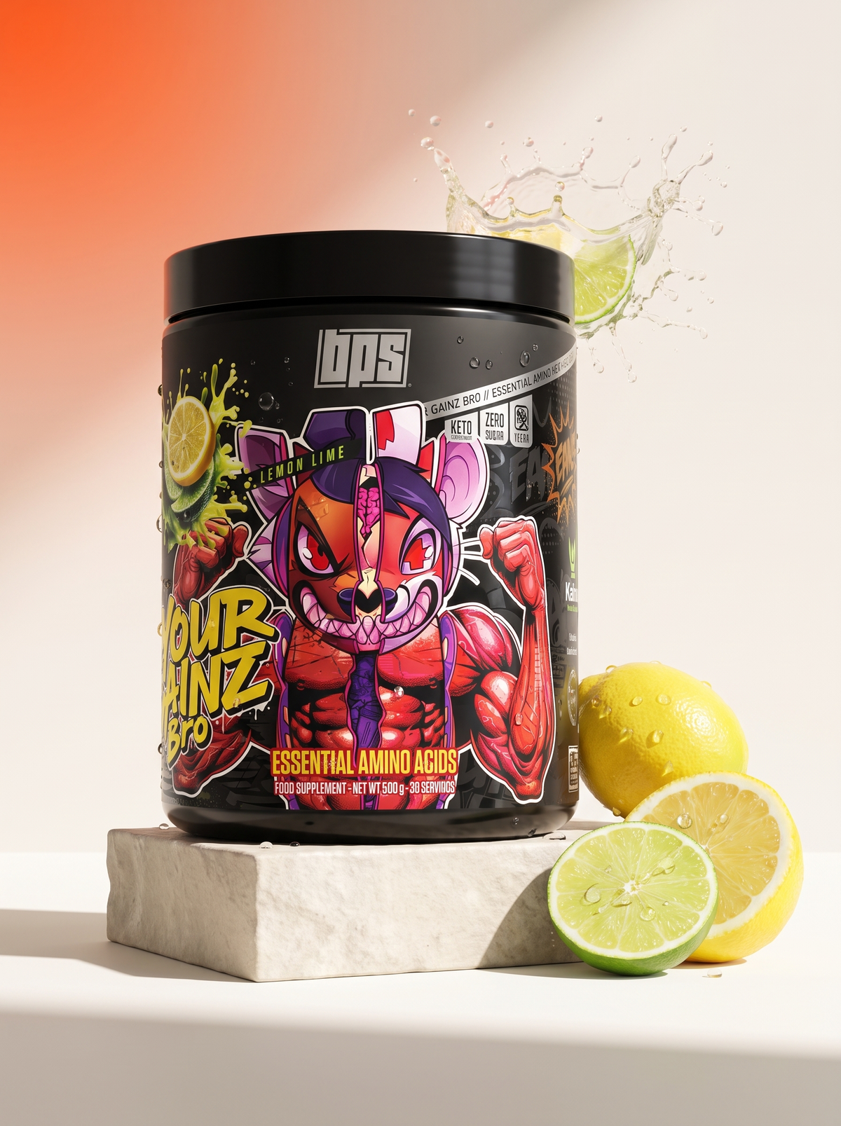 BPS Pharma 4yourGainz Bro EAA Lemon Lime Dose mit frischen Zitronen und Limetten
