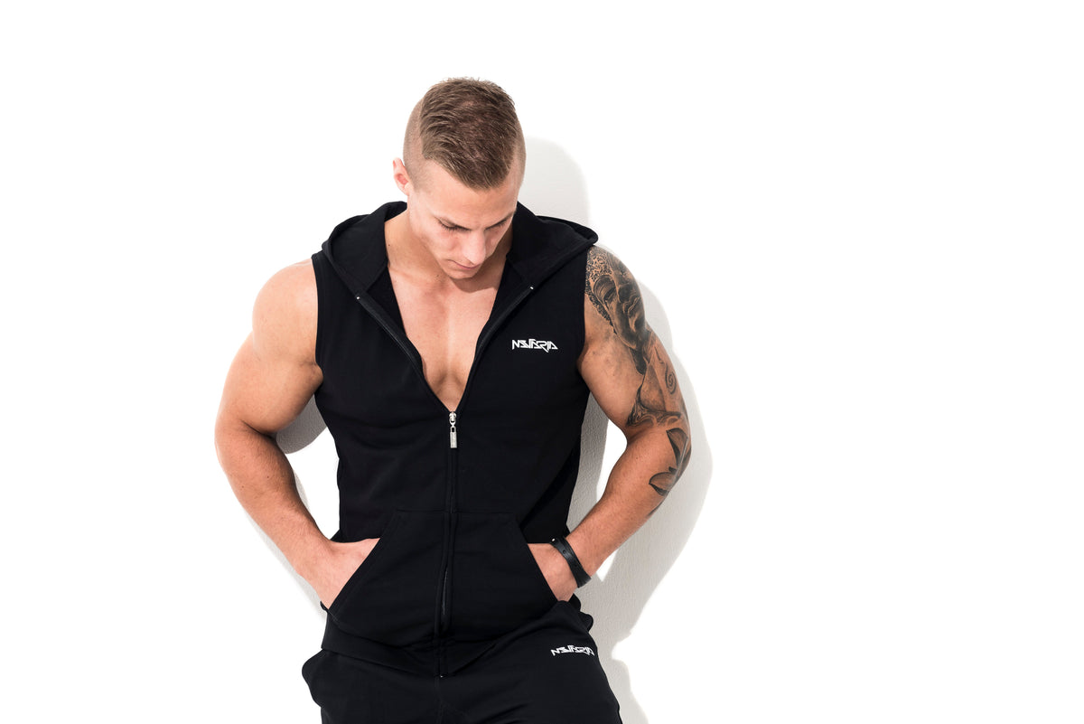 Mutaria Zip Sleeveless Hoodie Black