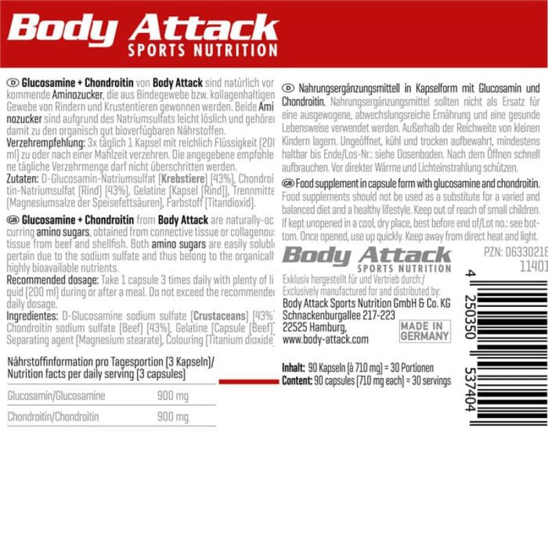 Body Attack Glucosamine + Chondroitin 90 Kapseln