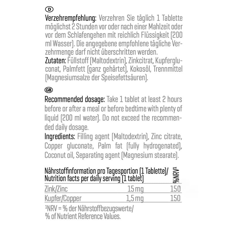 Body Attack Zink + Kupfer (60 Tablets)