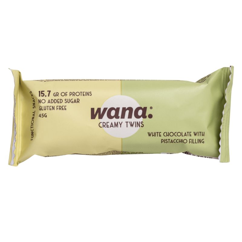 Wana Bars Creamy Twins 45g Riegel White Chocolate & Pistachio Filling