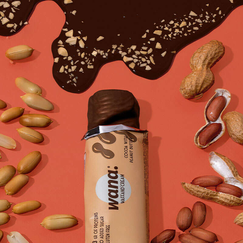 WaNa Protein-Riegel Waff'and Cream | 43g Nougat-Schokolade mit Erdnussbutter-Füllung